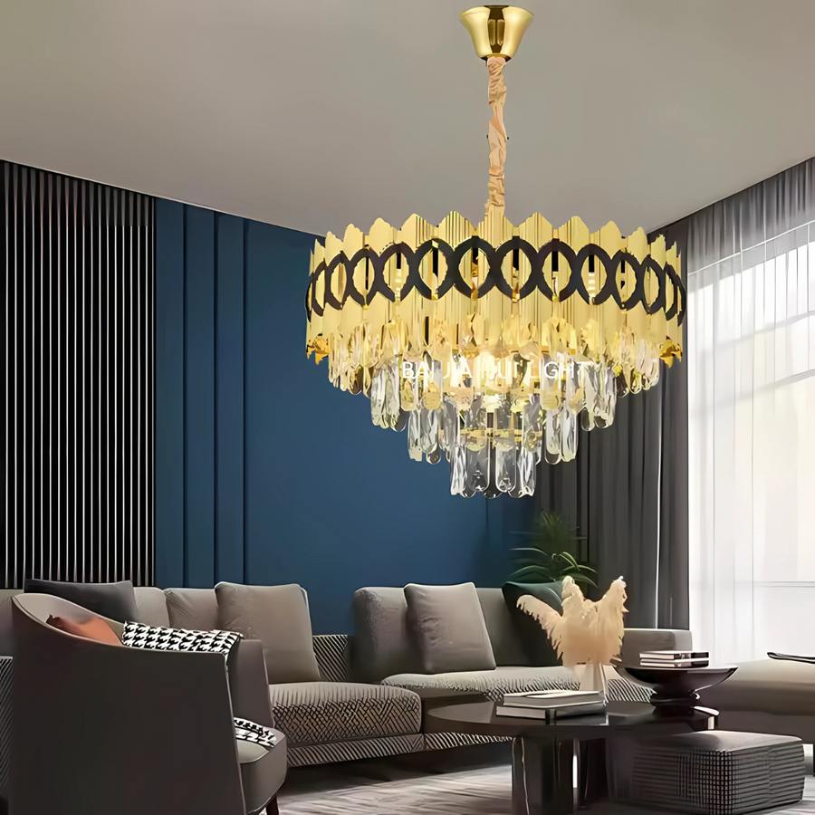 Кристален полилей PIERREFONDS Nobile 5xE14, диаметър 38,5 см, блестящо злато, регулируема височина Кристални полилеи Заглавие по подразбиране Alessandro Design