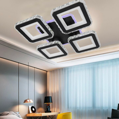 LED полилей с дистанционно управление и кристал LEILA RGB 69W, 4 квадрата, студена/топла/неутрална светлина, димируем, черен LED полилей с дистанционно управление Заглавие по подразбиране Alessandro Design
