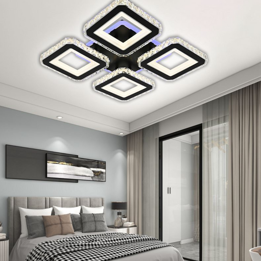 LED полилей с дистанционно управление и кристал LEILA RGB 69W, 4 квадрата, студена/топла/неутрална светлина, димируем, черен LED полилей с дистанционно управление Заглавие по подразбиране Alessandro Design