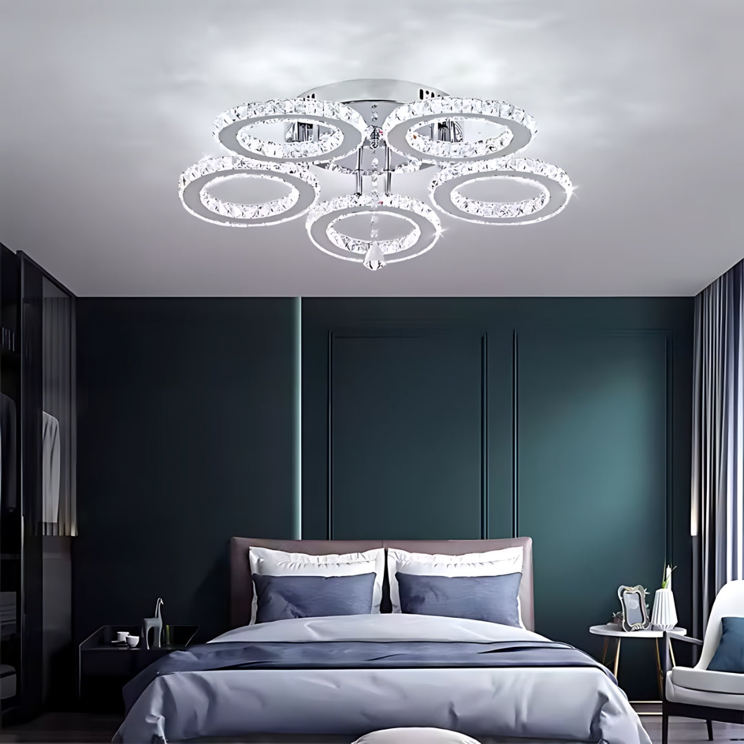 LED полилей с дистанционно управление и кристален ALANUBIS 80W, 5 кръга, студена/топла/неутрална светлина, димиране, лъскави хромирани кристални LED полилеи Заглавие по подразбиране Alessandro Design