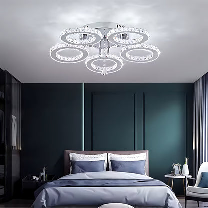 LED полилей с дистанционно управление и кристален ALANUBIS 80W, 5 кръга, студена/топла/неутрална светлина, димиране, лъскави хромирани кристални LED полилеи Заглавие по подразбиране Alessandro Design