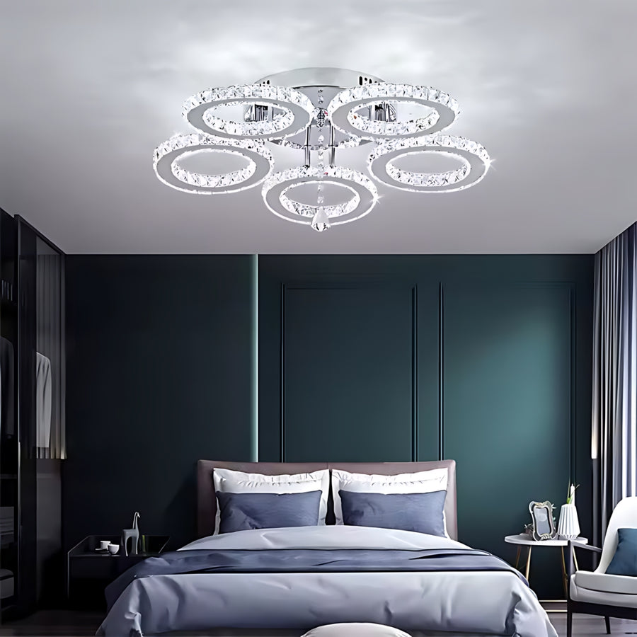 LED полилей с дистанционно управление и кристален ALANUBIS 80W, 5 кръга, студена/топла/неутрална светлина, димиране, лъскави хромирани кристални LED полилеи Заглавие по подразбиране Alessandro Design