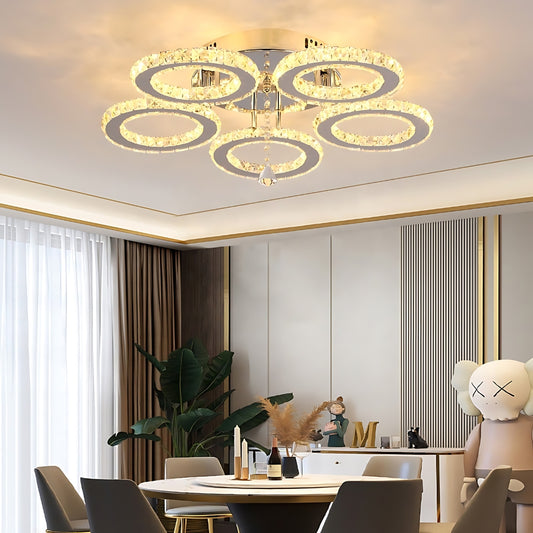 LED полилей с дистанционно управление и кристален ALANUBIS 80W, 5 кръга, студена/топла/неутрална светлина, димиране, лъскави хромирани кристални LED полилеи Заглавие по подразбиране Alessandro Design