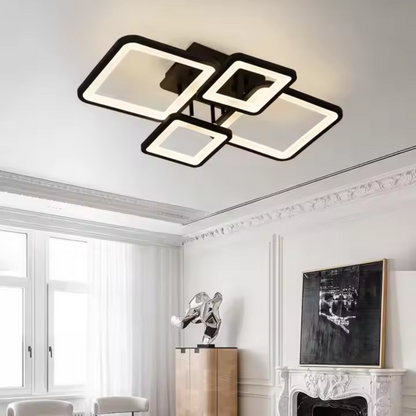 LED полилей с дистанционно управление MUGE 112W, 4 квадрата, студена/топла/неутрална светлина, димируем, черен LED полилей с дистанционно управление Заглавие по подразбиране Alessandro Design