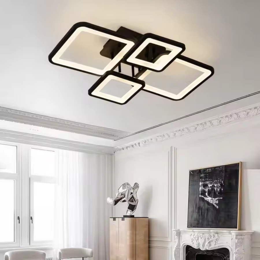 LED полилей с дистанционно управление MUGE 112W, 4 квадрата, студена/топла/неутрална светлина, димируем, черен LED полилей с дистанционно управление Заглавие по подразбиране Alessandro Design