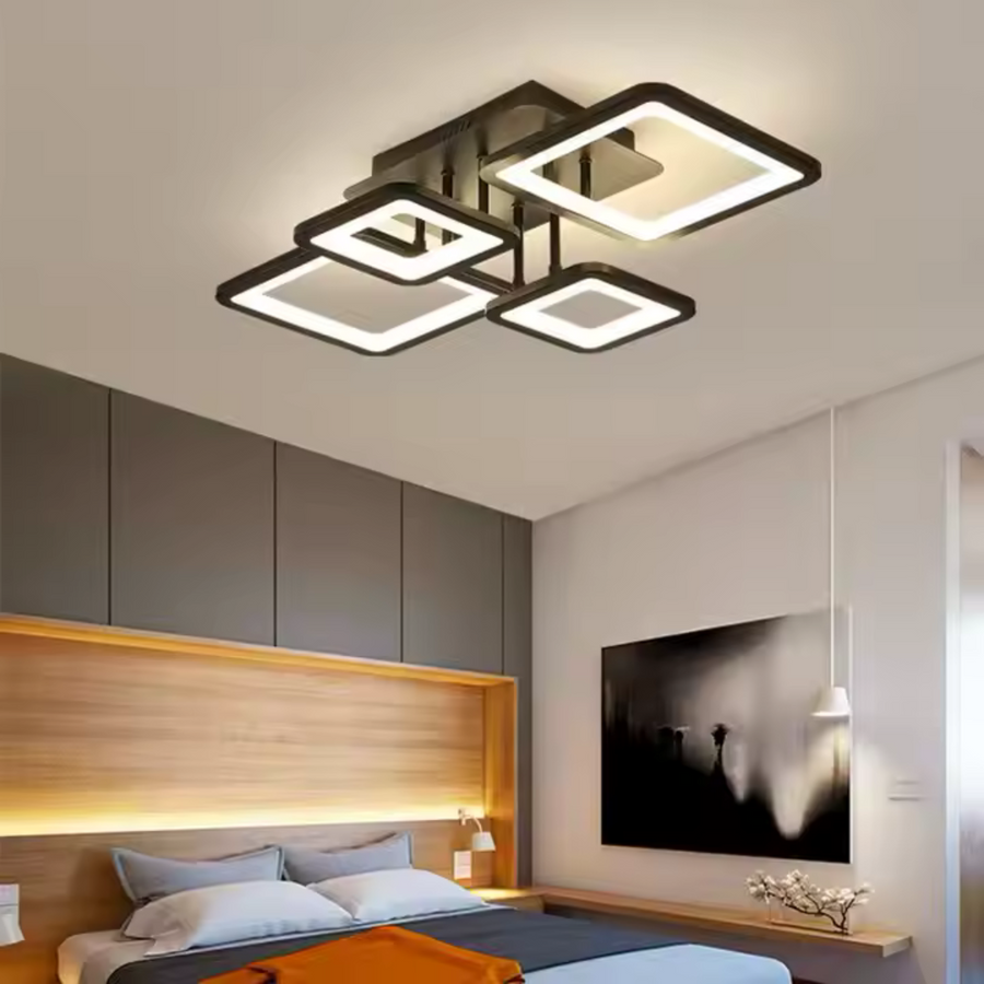 LED полилей с дистанционно управление MUGE 112W, 4 квадрата, студена/топла/неутрална светлина, димируем, черен LED полилей с дистанционно управление Заглавие по подразбиране Alessandro Design