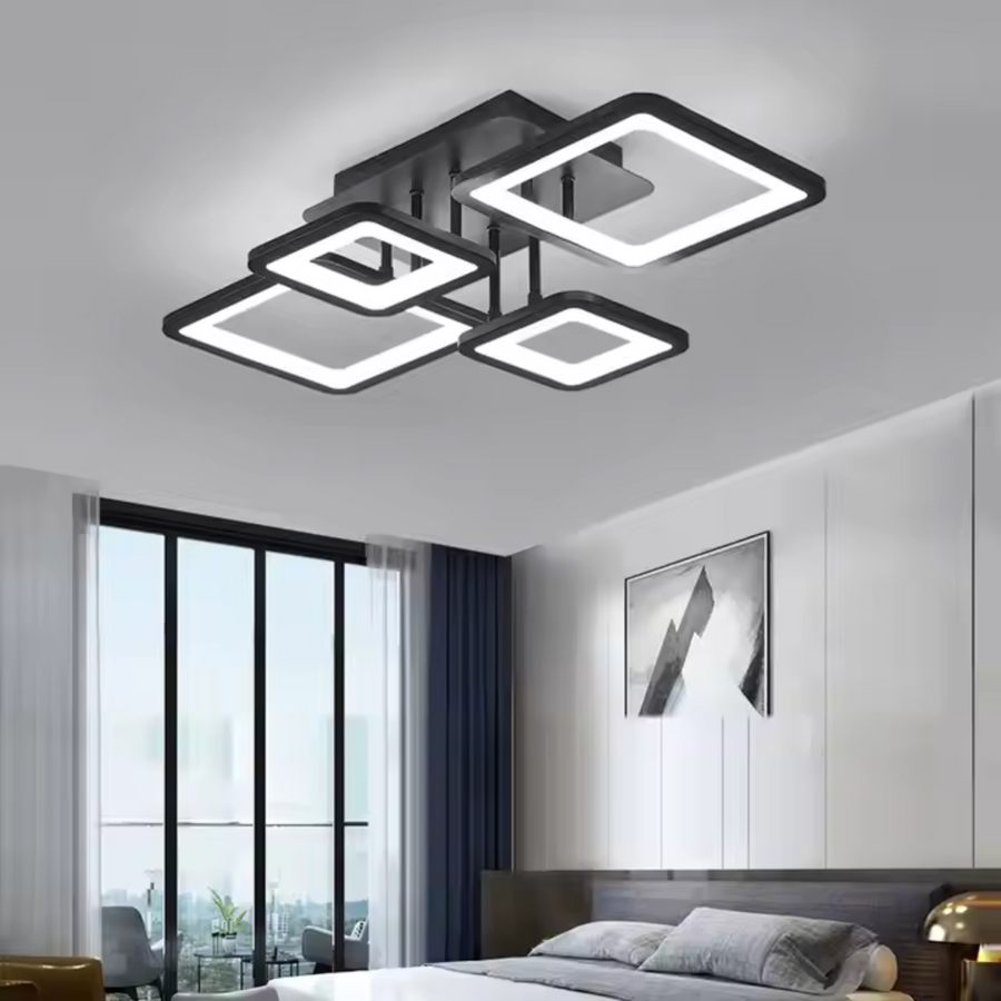 LED полилей с дистанционно управление MUGE 112W, 4 квадрата, студена/топла/неутрална светлина, димируем, черен LED полилей с дистанционно управление Заглавие по подразбиране Alessandro Design