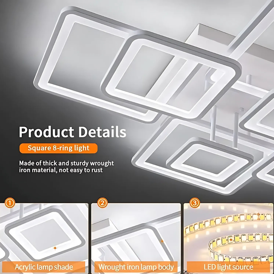 LED полилей с дистанционно управление ELLA 187W, 8 квадрата, студена/топла/неутрална светлина, димируем, бял LED полилей с дистанционно управление Default Title Alessandro Design