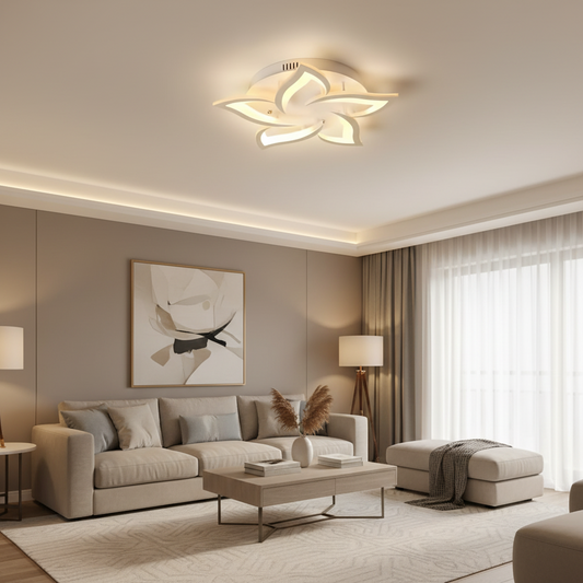 LED полилей с дистанционно управление LOTUS 54W, 5 венчелистчета, студена/топла/неутрална светлина, димируем, бял LED полилей с дистанционно управление Заглавие по подразбиране Alessandro Design