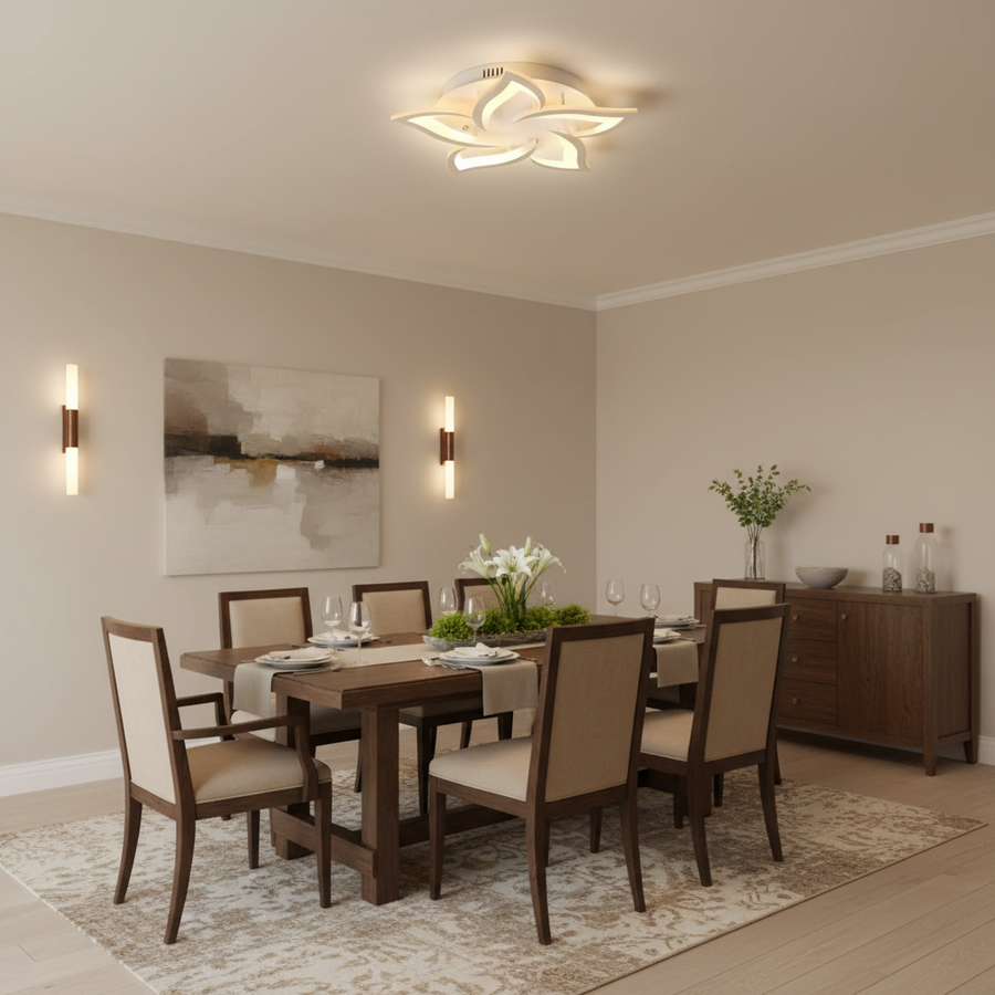 LED полилей с дистанционно LOTUS 54W, 5 венчелистчета, Студена/Топла/Неутрална светлина, Димируем, Бял