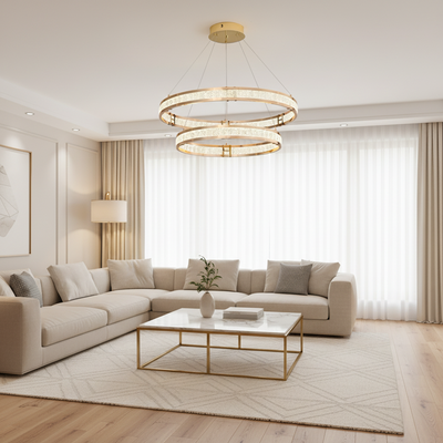 Кристален полилей, LINDERHOF Magno, 61 W, диаметър 60 см, студена/топла/неутрална светлина, злато, регулируема височина
