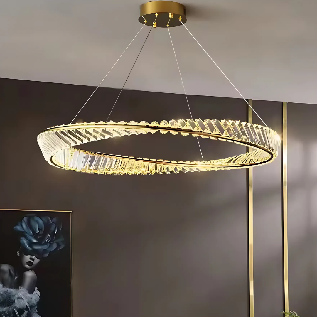 LED полилей с дистанционно управление и кристал LUIGI, 57W, Студена/Топла/Неутрална светлина, Димируем, златен LED полилей с дистанционно управление Заглавие по подразбиране Alessandro Design