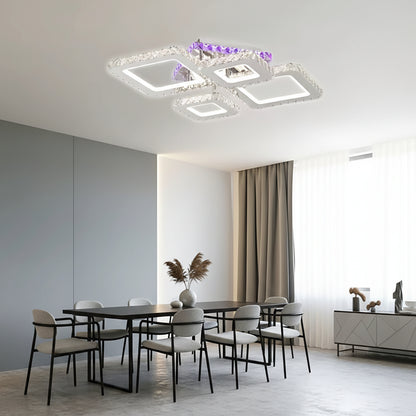 LED полилей с дистанционно управление и кристал NOVA RHOMBA RGB 95W, 4 квадрата, студена/топла/неутрална светлина, възможност за димиране, блестящи хромирани LED полилеи и кристали Заглавие по подразбиране Alessandro Design