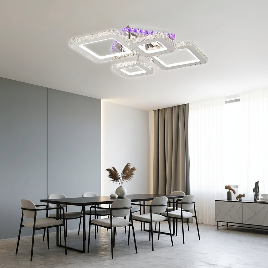 LED полилей с дистанционно управление и кристал NOVA RHOMBA RGB 95W, 4 квадрата, студена/топла/неутрална светлина, възможност за димиране, блестящи хромирани LED полилеи и кристали Заглавие по подразбиране Alessandro Design