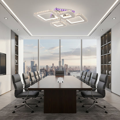 LED полилей с дистанционно управление и кристал NOVA RHOMBA RGB 95W, 4 квадрата, студена/топла/неутрална светлина, възможност за димиране, блестящи хромирани LED полилеи и кристали Заглавие по подразбиране Alessandro Design