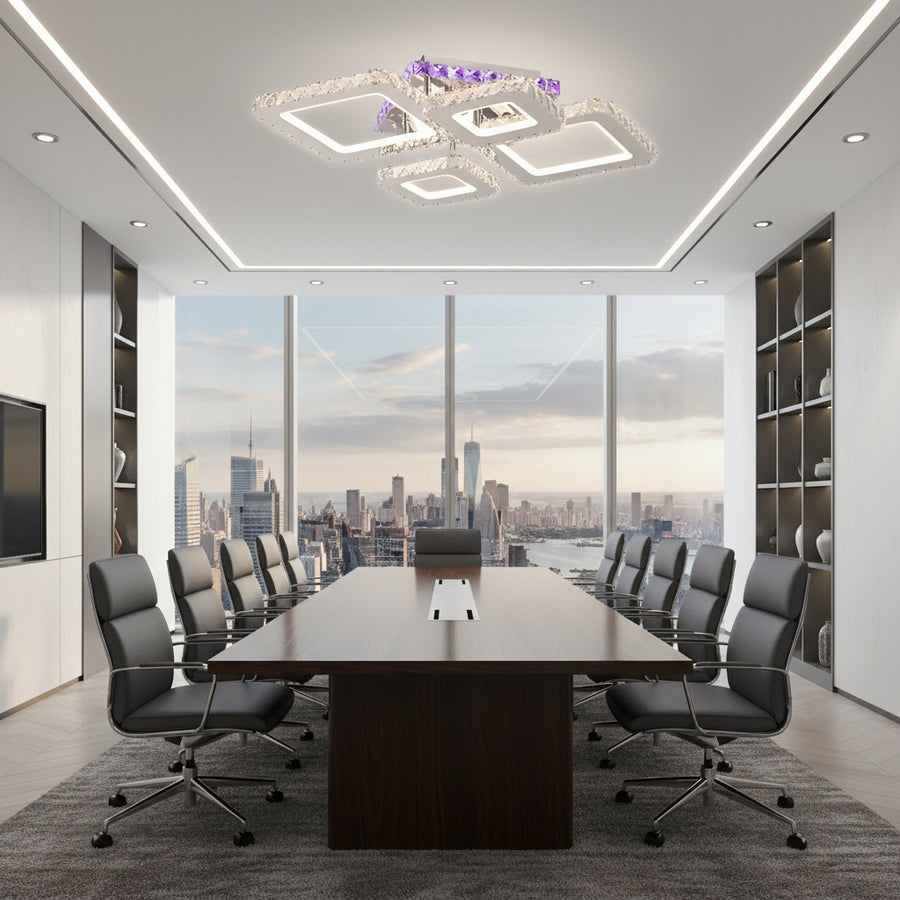 LED полилей с дистанционно управление и кристал NOVA RHOMBA RGB 95W, 4 квадрата, студена/топла/неутрална светлина, възможност за димиране, блестящи хромирани LED полилеи и кристали Заглавие по подразбиране Alessandro Design