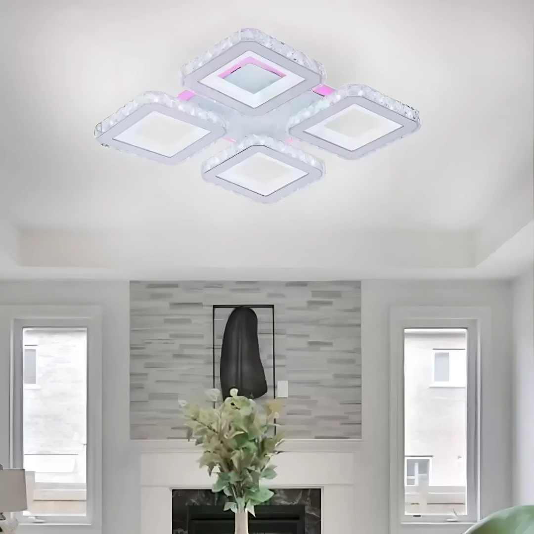 LED полилей с дистанционно управление и кристал LEILA RGB 69W, 4 квадрата, студена/топла/неутрална светлина, димируем, бял LED полилей с дистанционно управление Заглавие по подразбиране Alessandro Design