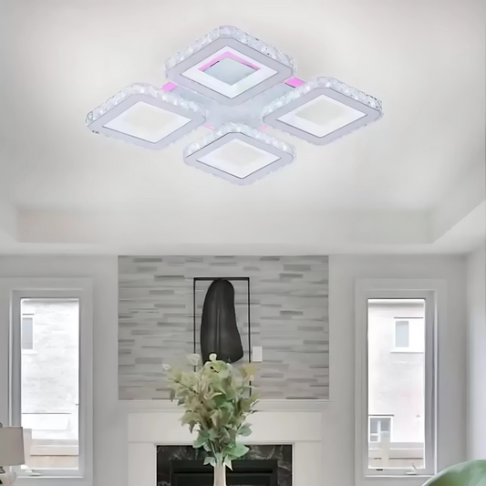 LED полилей с дистанционно управление и кристал LEILA RGB 69W, 4 квадрата, студена/топла/неутрална светлина, димируем, бял LED полилей с дистанционно управление Заглавие по подразбиране Alessandro Design