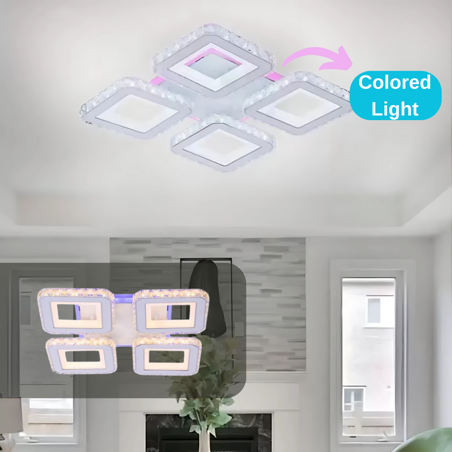 LED полилей с дистанционно управление и кристал LEILA RGB 69W, 4 квадрата, студена/топла/неутрална светлина, димируем, бял LED полилей с дистанционно управление Заглавие по подразбиране Alessandro Design