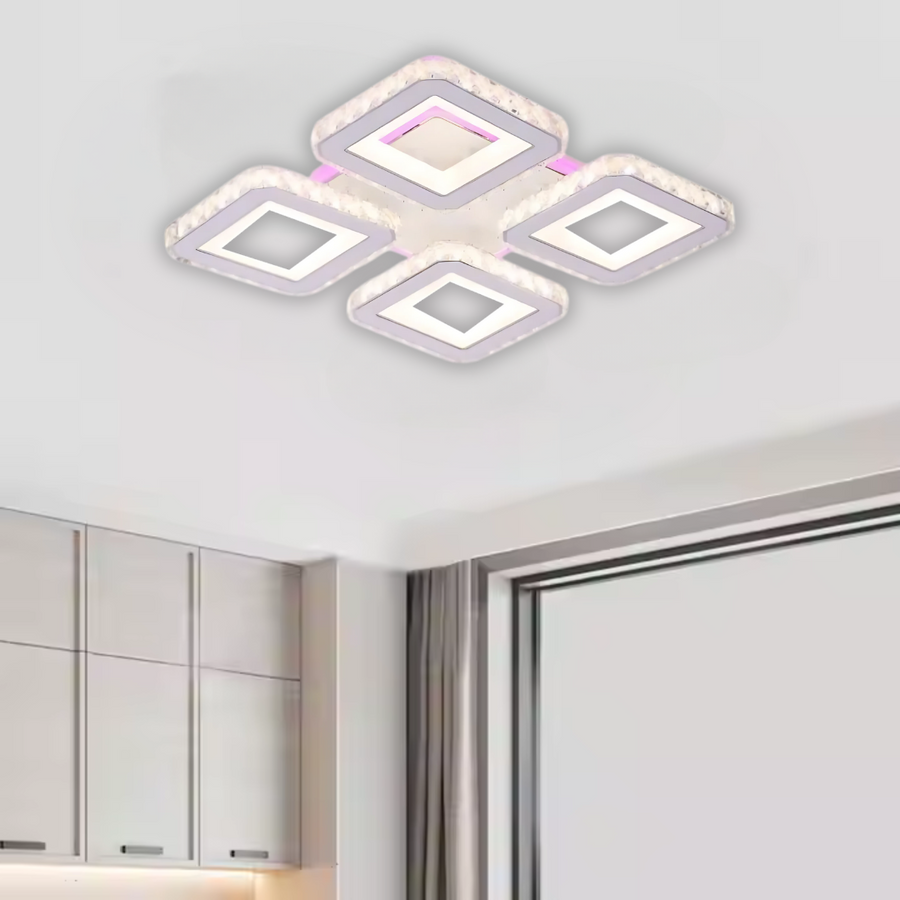 LED полилей с дистанционно управление и кристал LEILA RGB 69W, 4 квадрата, студена/топла/неутрална светлина, димируем, бял LED полилей с дистанционно управление Заглавие по подразбиране Alessandro Design