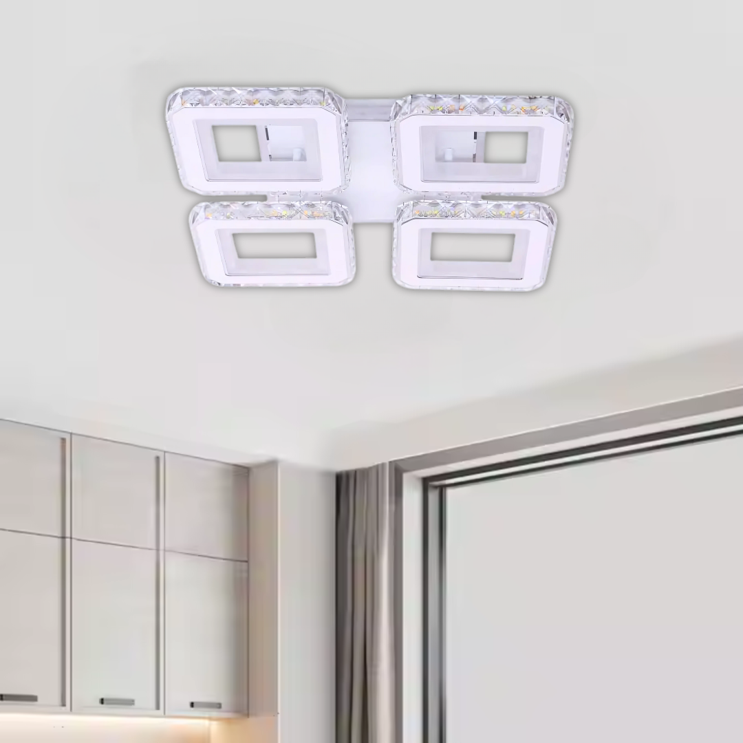 LED полилей с дистанционно управление и кристал LEILA RGB 69W, 4 квадрата, студена/топла/неутрална светлина, димируем, бял LED полилей с дистанционно управление Заглавие по подразбиране Alessandro Design