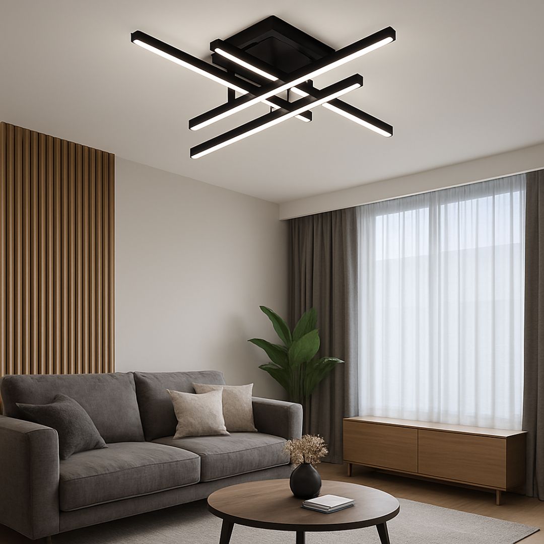 LED полилей с дистанционно управление LINEX, 52W, 4 елемента, линейна, студена/топла/неутрална светлина, димируем, черен LED полилей с дистанционно управление Заглавие по подразбиране Alessandro Design