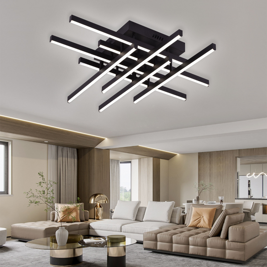 LED полилей с дистанционно управление LINEX, 108W, 8 елемента, студена/топла/неутрална светлина, димируем, черен LED полилей с дистанционно управление Заглавие по подразбиране Alessandro Design