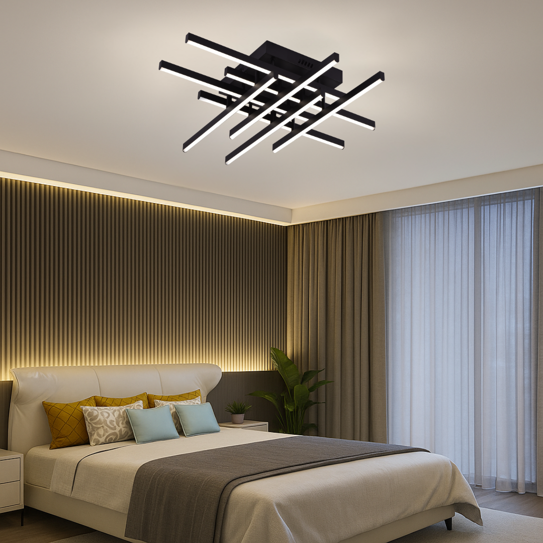 LED полилей с дистанционно управление LINEX, 108W, 8 елемента, студена/топла/неутрална светлина, димируем, черен LED полилей с дистанционно управление Заглавие по подразбиране Alessandro Design