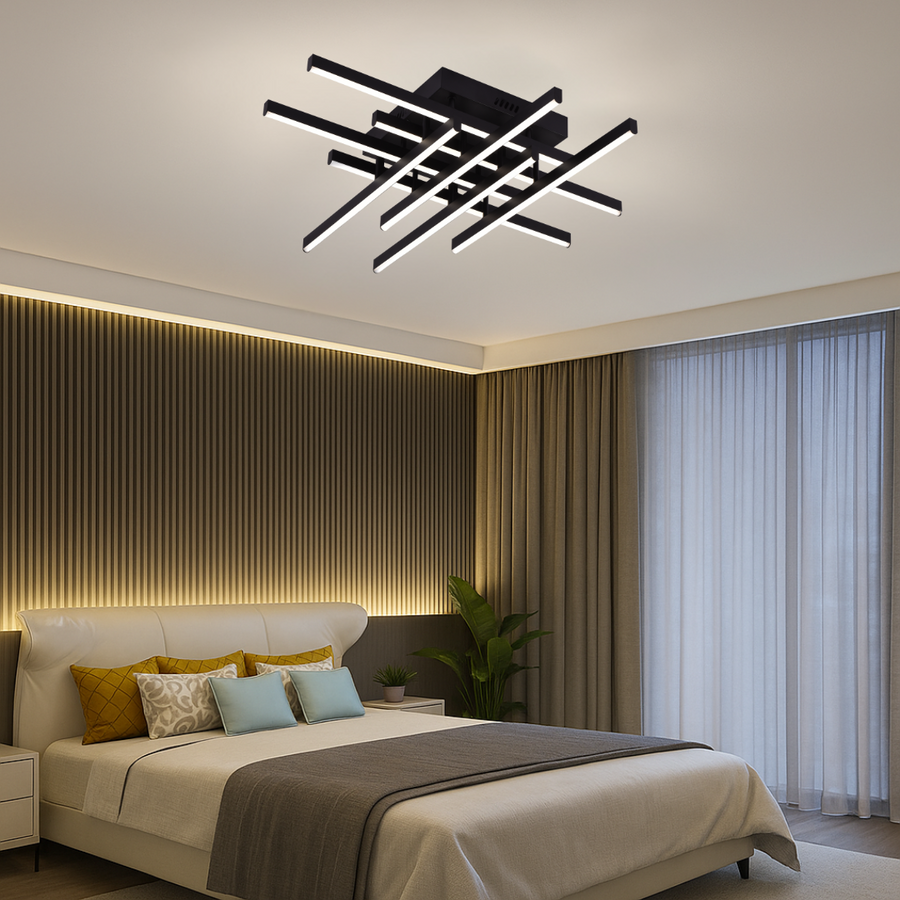 LED полилей с дистанционно управление LINEX, 108W, 8 елемента, студена/топла/неутрална светлина, димируем, черен LED полилей с дистанционно управление Заглавие по подразбиране Alessandro Design