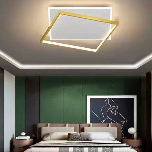 LED полилей с дистанционно управление SOLARA 66W, 2 квадрата, студена/топла/неутрална светлина, димируем, златисто бял LED полилей с дистанционно управление Заглавие по подразбиране Alessandro Design