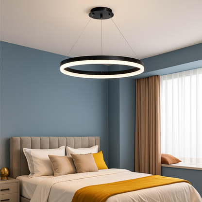 Окачен LED полилей с дистанционно управление ANINA 34W, 1 кръг, Студена/Топла/Неутрална светлина, Димируем, Черен, Регулируема височина LED полилеи с дистанционно управление Заглавие по подразбиране Alessandro Design