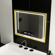 Правоъгълно LED огледало, 80x60 см, Verite Royale Gold MotionGlow Marcello, система за обезпотяване, часовник и термометър, димируеми огледала Marcello Заглавие по подразбиране Alessandro Design