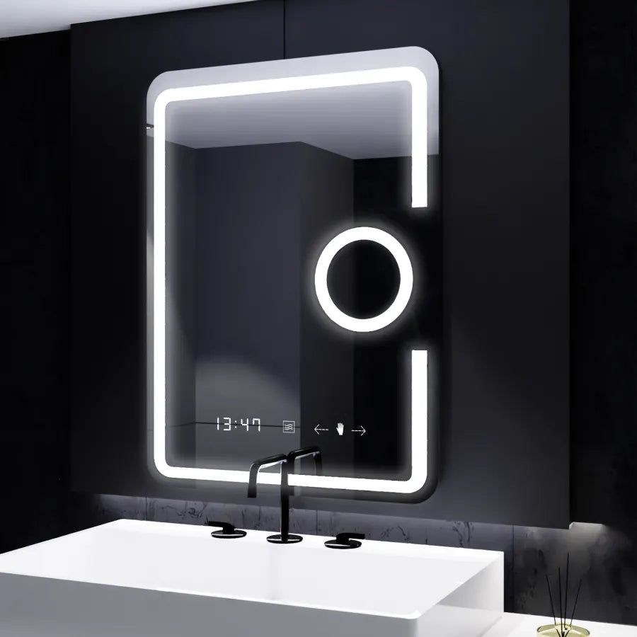 Правоъгълно LED огледало, 60x80 см, Eclat MotionGlow Marcello, часовник и термометър, система против запотяване, козметична лупа, огледала Dimabila Marcello Заглавие по подразбиране Alessandro Design