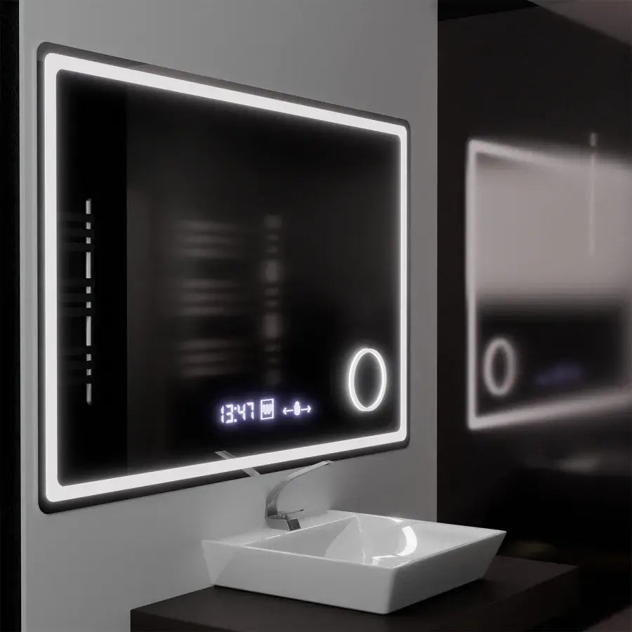 Правоъгълно LED огледало, 120x80 см, Souverain MotionGlow Marcello, система за обезпотяване, часовник и термометър, козметична лупа, димируеми огледала Marcello Заглавие по подразбиране Alessandro Design