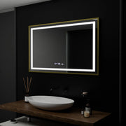 Правоъгълно LED огледало, 100x80 см, Verite Royale Gold Motion Glow Marcello, система за обезпотяване, часовник и термометър, димируеми огледала Marcello Заглавие по подразбиране Alessandro Design