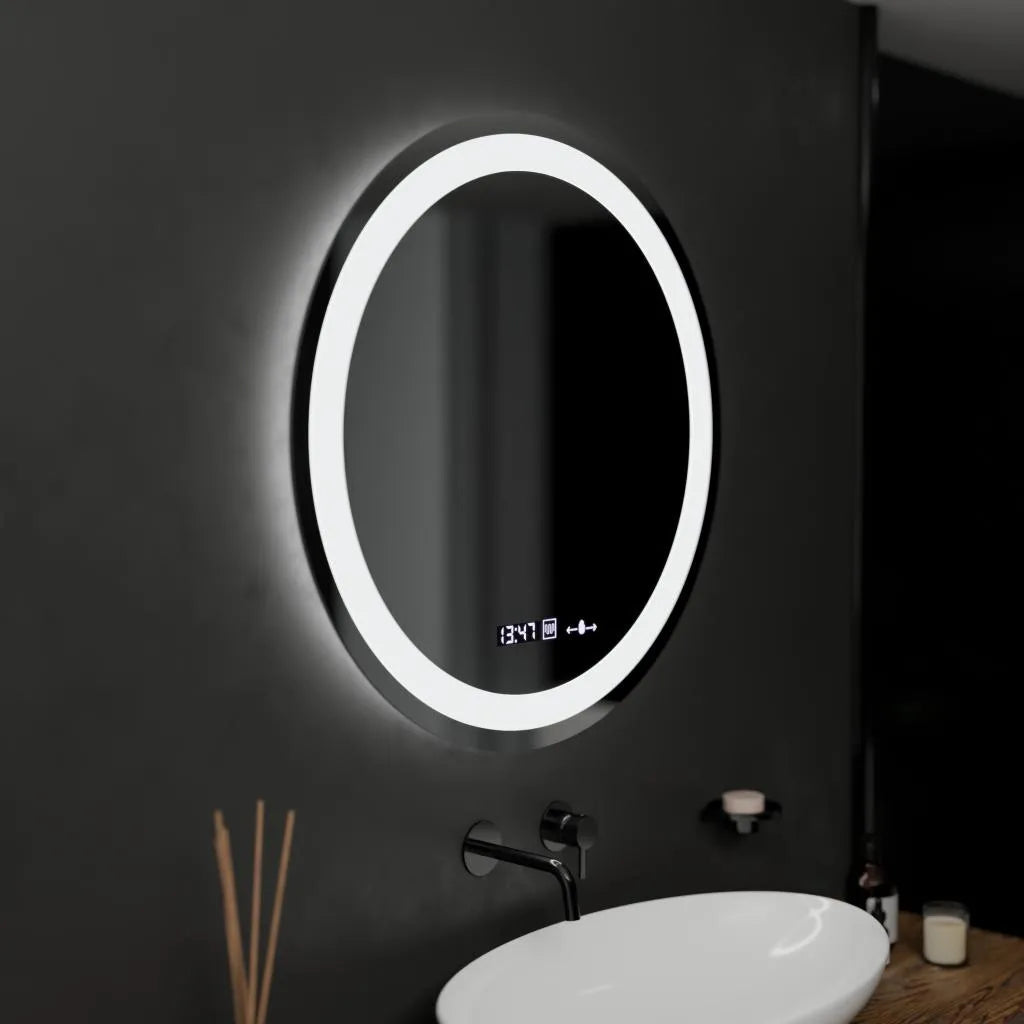 Кръгло LED огледало, 60 см, Celeste MotionGlow Marcello, система против запотяване, часовник и термометър, димируема, топла неутрална студена светлина 3000K/4000K/6000K Marcello Огледала Заглавие по подразбиране Alessandro Design