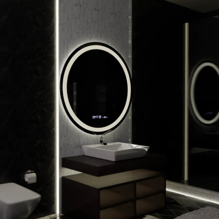 LED кръгло огледало, 100 см, Celeste MotionGlow Marcello, система за обезпотяване, часовник и термометър, огледала Dimabila Marcello Заглавие по подразбиране Alessandro Design