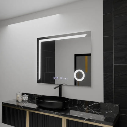 Правоъгълно LED огледало, 100x80 см, Precision MotionGlow Marcello, система за обезпотяване, часовник и термометър, козметична лупа, димируеми огледала Marcello Заглавие по подразбиране Alessandro Design