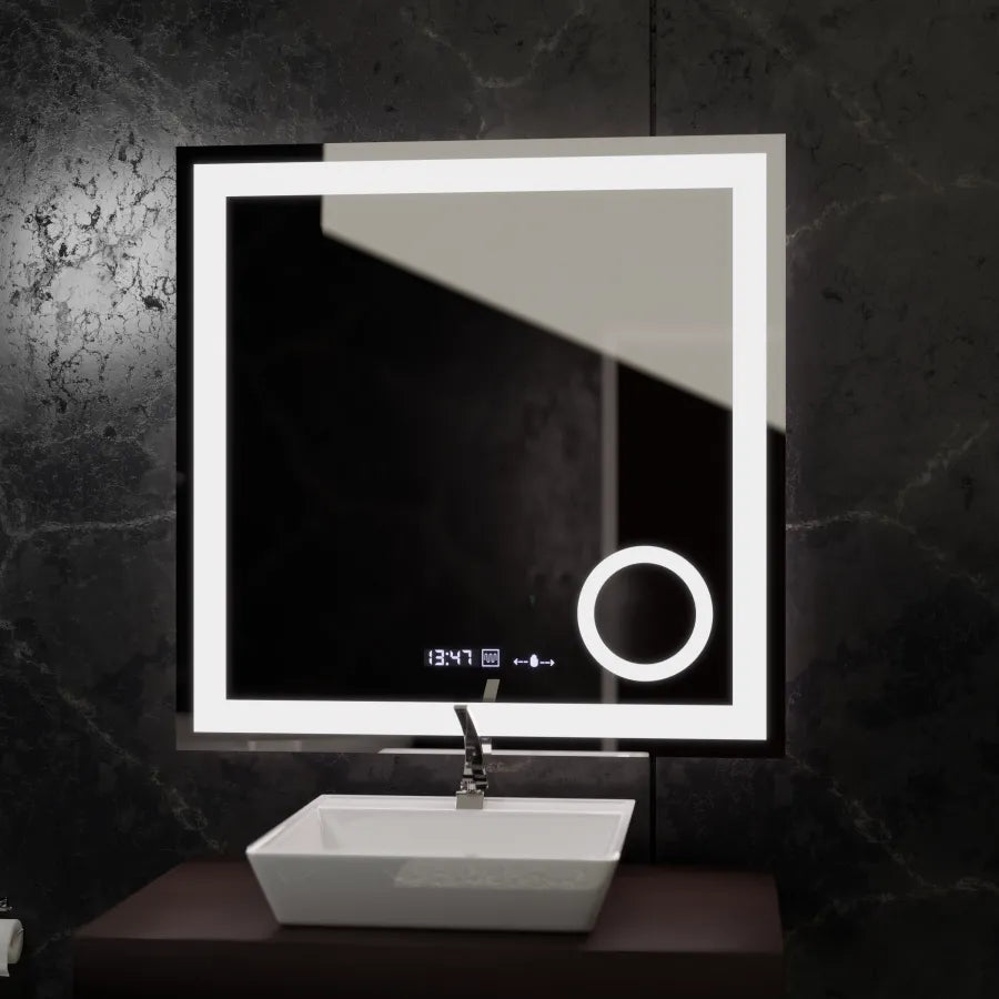 Правоъгълно LED огледало, 80x80 см, Souverain MotionGlow Marcello, система за обезпотяване, часовник и термометър, козметична лупа, димируеми огледала Marcello Заглавие по подразбиране Alessandro Design
