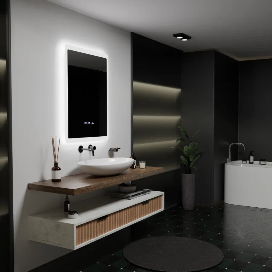 Правоъгълно LED огледало, 60x80cm, сензор ELANCEE MotionGlow Marcello, система за обезпотяване, часовник и термометър, димируеми огледала Marcello Заглавие по подразбиране Alessandro Design