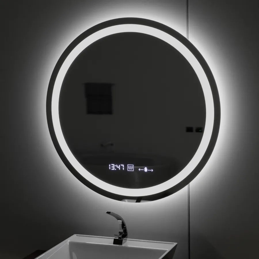 Кръгло LED огледало, диаметър 50 см, Celeste MotionGlow Marcello, система за обезпотяване, часовник и термометър, димиране, топла неутрална студена светлина 3000K/4000K/6000K Marcello огледала Заглавие по подразбиране Alessandro Design
