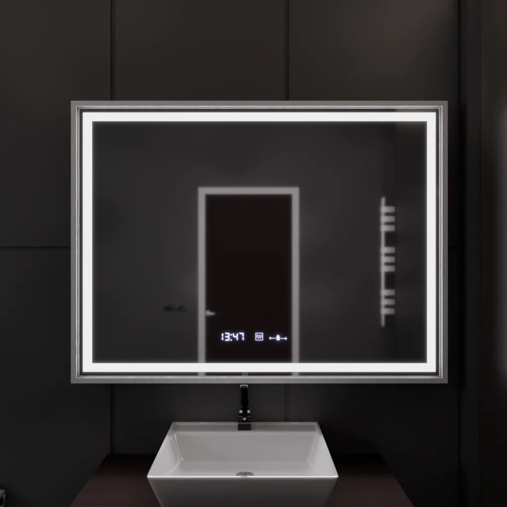 Правоъгълно LED огледало, 120x80 см, Verite Imperial Silver Motion Glow Marcello, система за обезпотяване, часовник и термометър, димируеми огледала Marcello Заглавие по подразбиране Alessandro Design