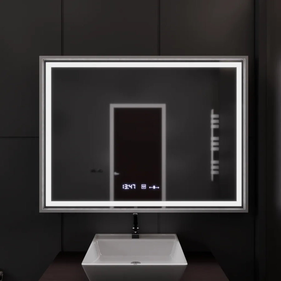 Правоъгълно LED огледало, 120x80 см, Verite Imperial Silver Motion Glow Marcello, система за обезпотяване, часовник и термометър, димируеми огледала Marcello Заглавие по подразбиране Alessandro Design