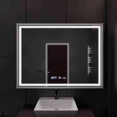 Правоъгълно LED огледало, 120x80 см, Verite Imperial Silver Motion Glow Marcello, система против запотяване, часовник и термометър, димиране