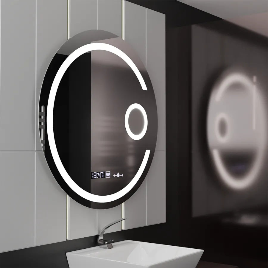 LED кръгло огледало, 22W, 70 см, Visio MotionGlow Marcello, система за обезпотяване, часовник и термометър, козметична лупа, затъмняващи се огледала Marcello Заглавие по подразбиране Alessandro Design