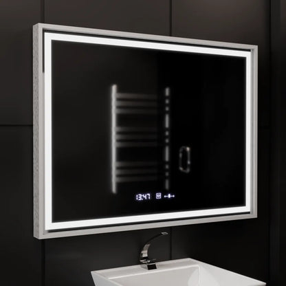 Правоъгълно LED огледало, 80x60 см, Verite Imperial Silver Motion Glow Marcello, система за обезпотяване, часовник и термометър, димируеми огледала Marcello Заглавие по подразбиране Alessandro Design
