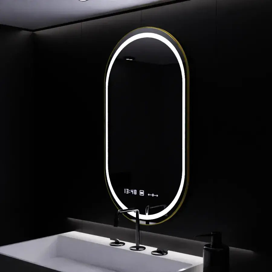 Овално LED огледало, 50x80 см, сензор Roven Marcello MotionGlow, система за обезпотяване, часовник и термометър, димируеми огледала Marcello Заглавие по подразбиране Alessandro Design