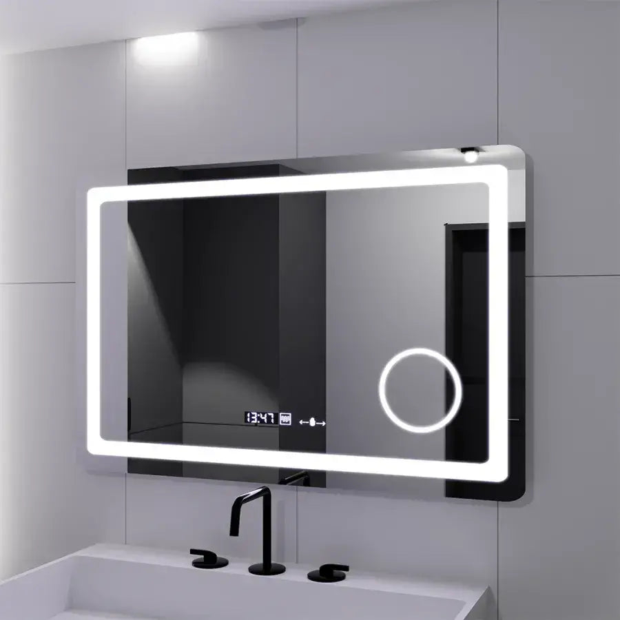 Правоъгълно LED огледало, 90x60 см, Souverain MotionGlow Marcello, система за обезпотяване, часовник и термометър, козметична лупа, димируеми огледала Marcello Заглавие по подразбиране Alessandro Design