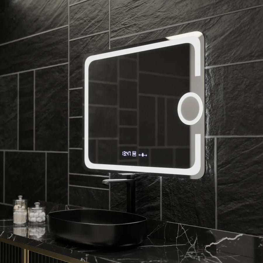 Правоъгълно LED огледало, 80x60 см, Eclat MotionGlow Marcello, система за обезпотяване, часовник и термометър, козметична лупа, димируеми огледала Marcello Заглавие по подразбиране Alessandro Design