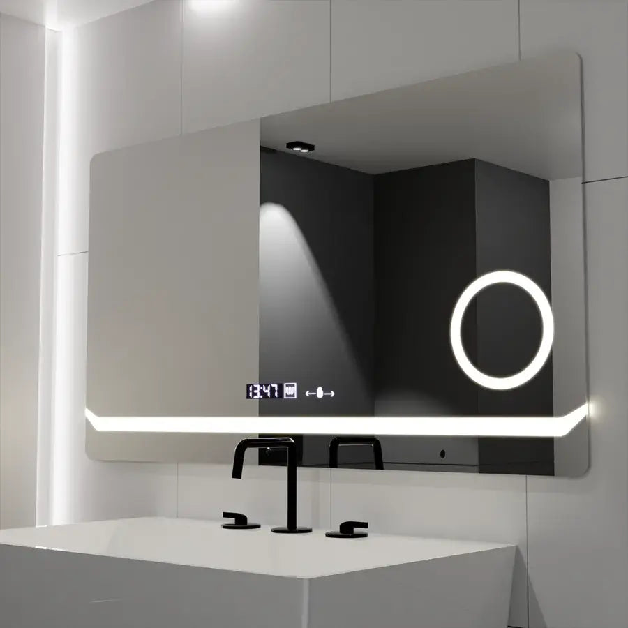 Правоъгълно LED огледало, 80x60 см, дефиниция MotionGlow Marcello, система за обезпотяване, часовник и термометър, козметична лупа, димируеми огледала Marcello Заглавие по подразбиране Alessandro Design